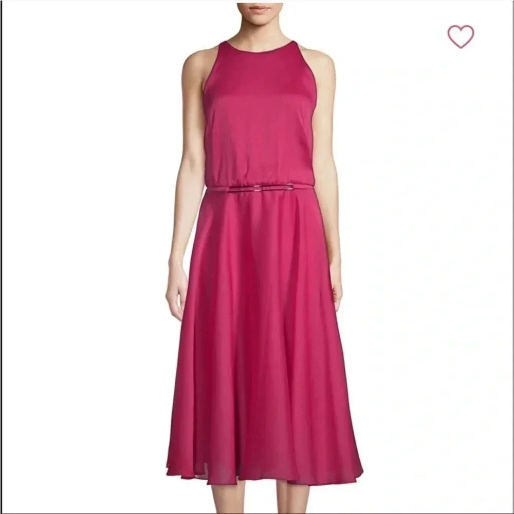 Halston Heritage hot pink chiffon midi dress
